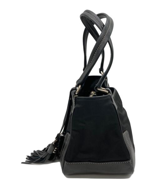 PRADA（プラダ）PRADA (プラダ) レザーナイロンコンビスタッズタッセルハンドバッグ ブラックの古着・服飾アイテム
