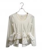 Lily Brownリリーブラウン）の古着「ベロアペプラムフリルトップス」｜ホワイト
