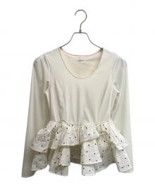 Lily Brown（リリーブラウン）の古着「ベロアペプラムフリルトップス」｜ホワイト