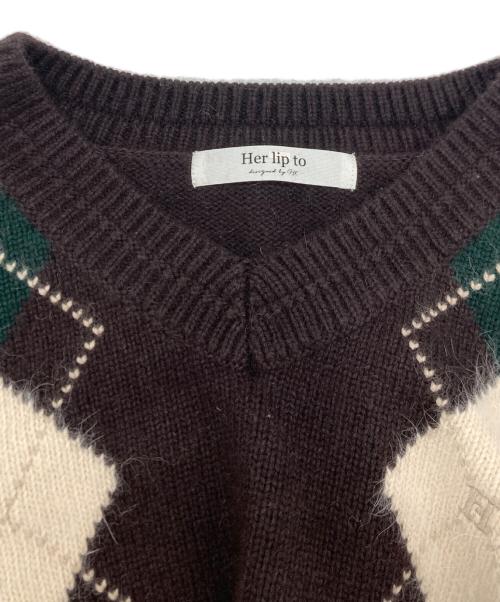 HER LIP TO（ハーリップトゥ）HER LIP TO (ハーリップトゥ) H Logo Argyle Knit Pullover ブラウン サイズ:SIZE Mの古着・服飾アイテム