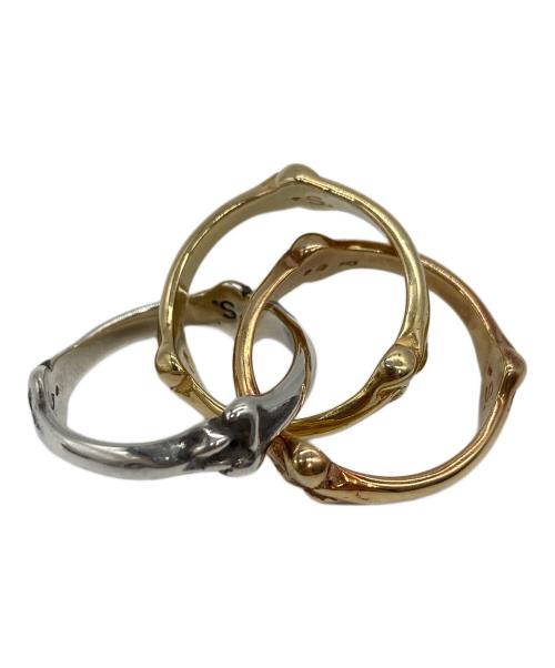 TAKAHIROMIYASHITA TheSoloIst.（タカヒロミヤシタ ザソロイスト）TAKAHIROMIYASHITA TheSoloIst. (タカヒロミヤシタ ザソロイスト) bone shaped trinity ring. silver/pink/yellow サイズ:16号の古着・服飾アイテム