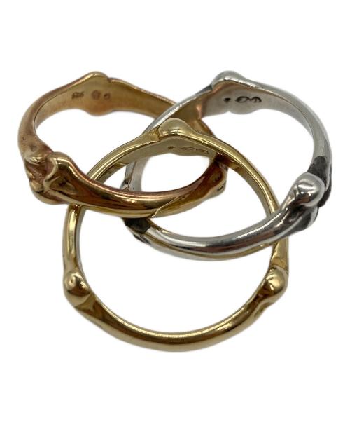 TAKAHIROMIYASHITA TheSoloIst.（タカヒロミヤシタ ザソロイスト）TAKAHIROMIYASHITA TheSoloIst. (タカヒロミヤシタ ザソロイスト) bone shaped trinity ring. silver/pink/yellow サイズ:16号の古着・服飾アイテム
