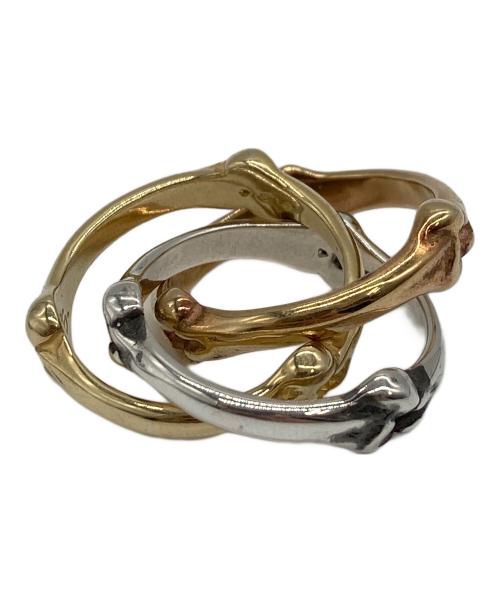 TAKAHIROMIYASHITA TheSoloIst.（タカヒロミヤシタ ザソロイスト）TAKAHIROMIYASHITA TheSoloIst. (タカヒロミヤシタ ザソロイスト) bone shaped trinity ring. silver/pink/yellow サイズ:16号の古着・服飾アイテム