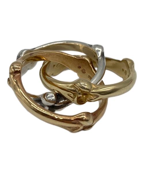 TAKAHIROMIYASHITA TheSoloIst.（タカヒロミヤシタ ザソロイスト）TAKAHIROMIYASHITA TheSoloIst. (タカヒロミヤシタ ザソロイスト) bone shaped trinity ring. silver/pink/yellow サイズ:16号の古着・服飾アイテム