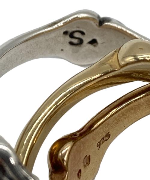 TAKAHIROMIYASHITA TheSoloIst.（タカヒロミヤシタ ザソロイスト）TAKAHIROMIYASHITA TheSoloIst. (タカヒロミヤシタ ザソロイスト) bone shaped trinity ring. silver/pink/yellow サイズ:16号の古着・服飾アイテム