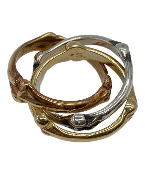 TAKAHIROMIYASHITA TheSoloIst.（タカヒロミヤシタ ザソロイスト）TAKAHIROMIYASHITA TheSoloIst. (タカヒロミヤシタ ザソロイスト) bone shaped trinity ring. silver/pink/yellow サイズ:16号の古着・服飾アイテム