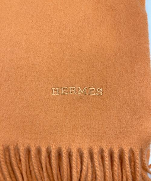 HERMES（エルメス）HERMES (エルメス) ロゴ刺繍 カシミヤ フリンジマフラー オレンジ サイズ:実寸サイズをご参照下さい。の古着・服飾アイテム