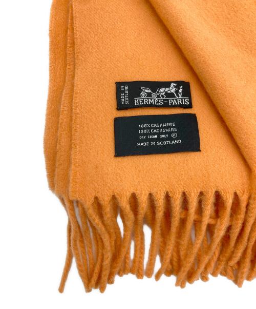 HERMES（エルメス）HERMES (エルメス) ロゴ刺繍 カシミヤ フリンジマフラー オレンジ サイズ:実寸サイズをご参照下さい。の古着・服飾アイテム
