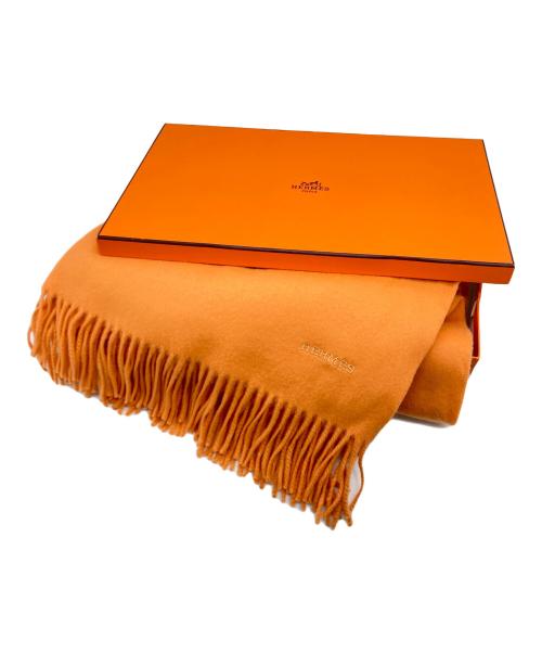HERMES（エルメス）HERMES (エルメス) ロゴ刺繍 カシミヤ フリンジマフラー オレンジ サイズ:実寸サイズをご参照下さい。の古着・服飾アイテム