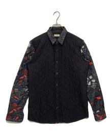 DRIES VAN NOTEN（ドリスヴァンノッテン）の古着「キルティングフローラルシャツジャケット」｜ネイビー