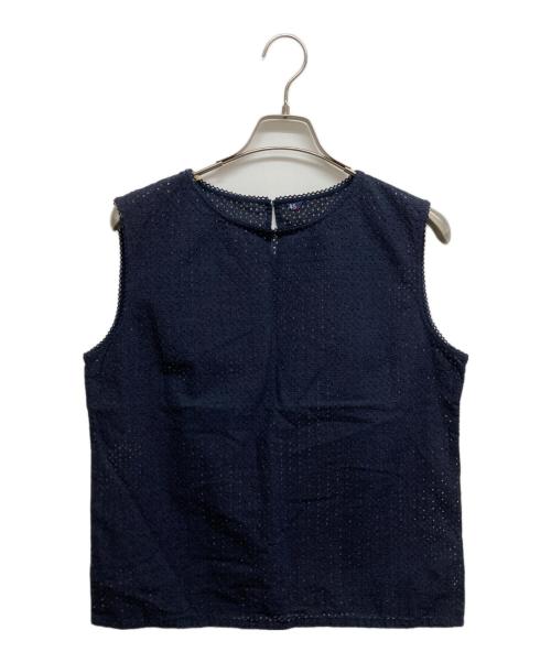 45R（フォーティファイブ・アール）45R (フォーティファイブ・アール) フラワーカットワーク ノースリーブブラウス ネイビー サイズ:2の古着・服飾アイテム