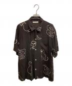 OLD JOE & Co.オールドジョー）の古着「ORIGINAL PRINTED OPEN COLLAR SHIRTS DRAWING short sleeve」｜ブラック