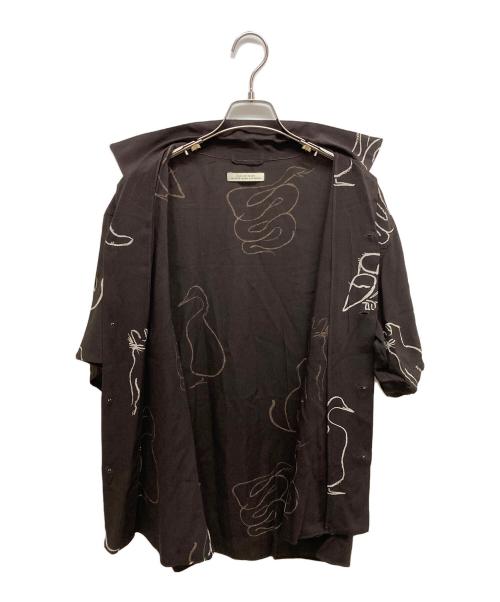 OLD JOE & Co.（オールドジョー）OLD JOE & Co. (オールドジョー) ORIGINAL PRINTED OPEN COLLAR SHIRTS DRAWING short sleeve ブラック サイズ:SIZE 15 1/2の古着・服飾アイテム