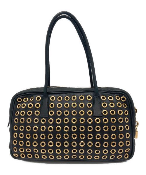 PRADA（プラダ）PRADA (プラダ) パンチング レザー スタッズ ハンドバッグ ブラックの古着・服飾アイテム