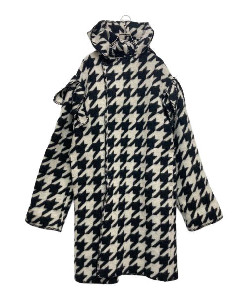 BURBERRY（バーバリー）BURBERRY (バーバリー) Houndstooth Wool Blanket Cape/ハウンドトゥースウールブランケットケープ ホワイト×ブラック サイズ:Lの古着・服飾アイテム