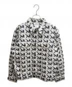 Calvin Klein Jeansカルバンクラインジーンズ）の古着「Allover Icon Printed Trucker Jacket/デニムジャケット」｜ホワイト×ネイビー