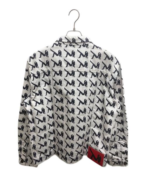 Calvin Klein Jeans（カルバンクラインジーンズ）Calvin Klein Jeans (カルバンクラインジーンズ) Allover Icon Printed Trucker Jacket/デニムジャケット ホワイト×ネイビー サイズ:SIZE XLの古着・服飾アイテム