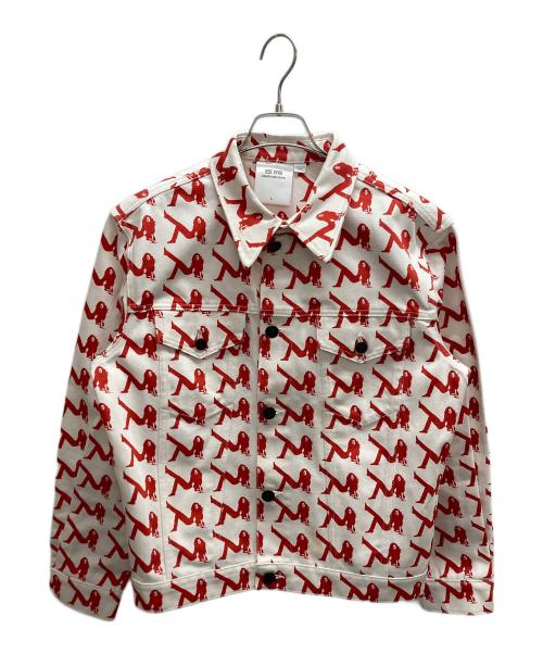 Calvin Klein Jeans（カルバンクラインジーンズ）Calvin Klein Jeans (カルバンクラインジーンズ) Allover Icon Printed Trucker Jacket/デニムジャケット ホワイト×レッド サイズ:SIZE Lの古着・服飾アイテム