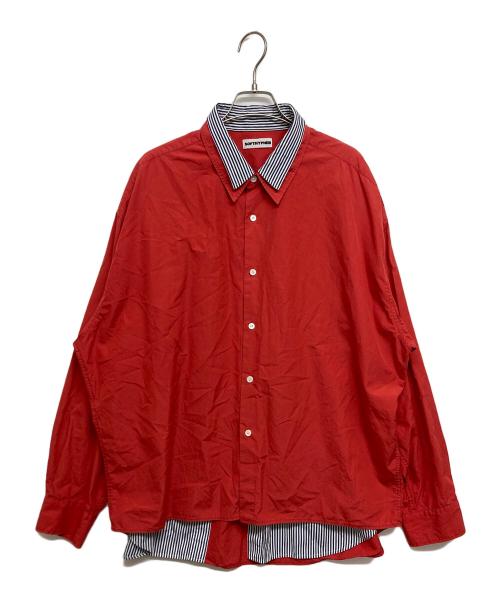 SOFTHYPHEN（ソフトハイフン）SOFTHYPHEN (ソフトハイフン) DOUBLE FRONT OVER SIZED SIGNATURE SHIRT レッド サイズ:SIZE03の古着・服飾アイテム