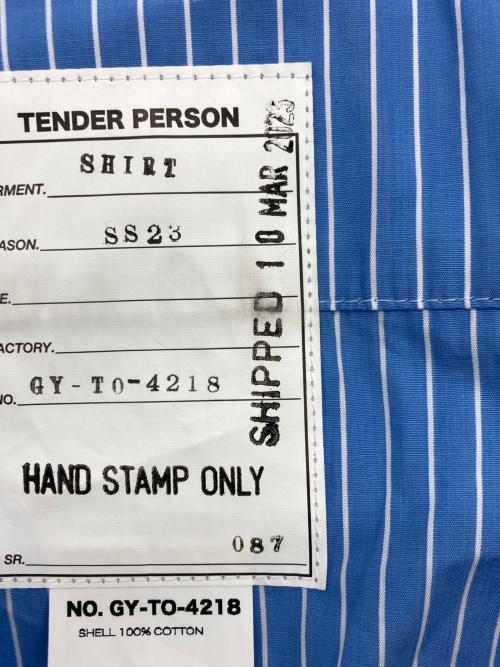 TENDER PERSON（テンダ―パーソン）TENDER PERSON (テンダ―パーソン) FLAME COLLAR STRIPE SHIRT ブルー サイズ:SIZE4の古着・服飾アイテム