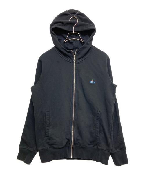 Vivienne Westwood（ヴィヴィアンウエストウッド）Vivienne Westwood (ヴィヴィアンウエストウッド) ロゴ刺繍ジップパーカー ブラック サイズ:SIZE Mの古着・服飾アイテム