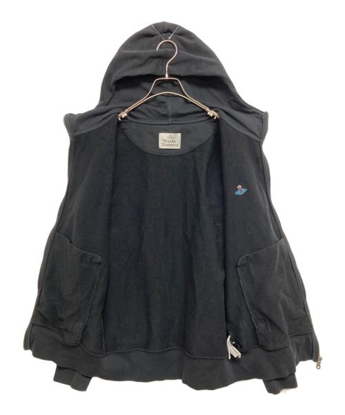 Vivienne Westwood（ヴィヴィアンウエストウッド）Vivienne Westwood (ヴィヴィアンウエストウッド) ロゴ刺繍ジップパーカー ブラック サイズ:SIZE Mの古着・服飾アイテム
