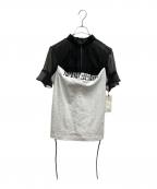 sacaiサカイ）の古着「Forever Top フォーエバー シアードッキング シースルー切替 フリルデザイン 半袖 Tシャツ」｜ホワイト×ブラック