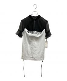 sacai（サカイ）の古着「Forever Top フォーエバー シアードッキング シースルー切替 フリルデザイン 半袖 Tシャツ」｜ホワイト×ブラック