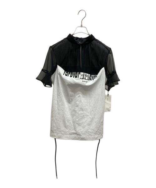 sacai（サカイ）sacai (サカイ) Forever Top フォーエバー シアードッキング シースルー切替 フリルデザイン 半袖 Tシャツ ホワイト×ブラック サイズ:SIZE 3の古着・服飾アイテム