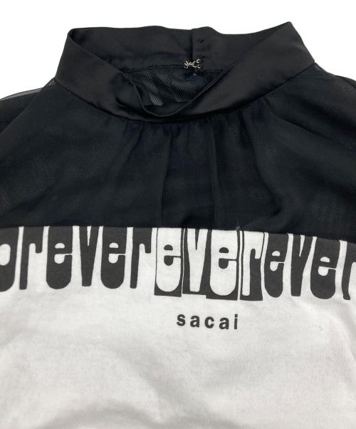 sacai（サカイ）sacai (サカイ) Forever Top フォーエバー シアードッキング シースルー切替 フリルデザイン 半袖 Tシャツ ホワイト×ブラック サイズ:SIZE 3の古着・服飾アイテム