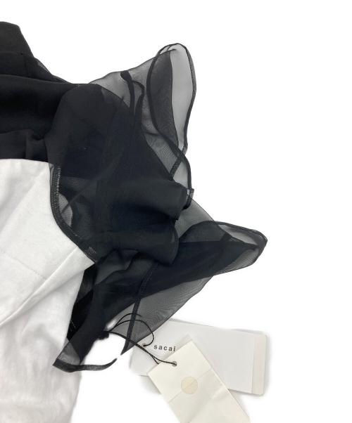 sacai（サカイ）sacai (サカイ) Forever Top フォーエバー シアードッキング シースルー切替 フリルデザイン 半袖 Tシャツ ホワイト×ブラック サイズ:SIZE 3の古着・服飾アイテム