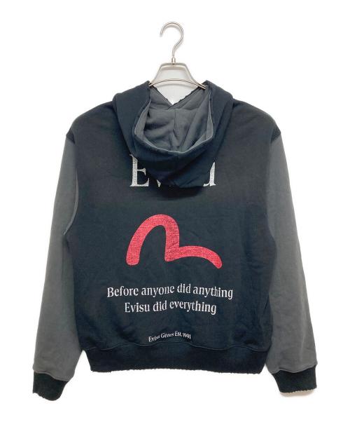 EVISU（エヴィス）EVISU (エヴィス) カモメとロゴプリントのボクシーパーカー グレー×ブラック サイズ:S 170/100Cの古着・服飾アイテム
