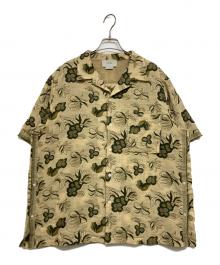 YOKE（ヨーク）の古着「FLOWER CUT JACQUARD SIDE SLIT OPEN COLLAR SHIRTS S/S」｜イエロー