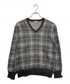 COMME des GARCONS HOMMEコムデギャルソン オム）の古着「Vネックチェックウールニット」｜ブラック×グレー