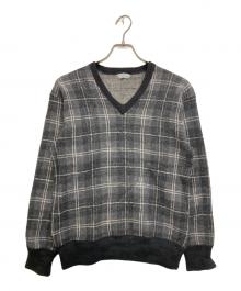 COMME des GARCONS HOMME（コムデギャルソン オム）の古着「Vネックチェックウールニット」｜ブラック×グレー