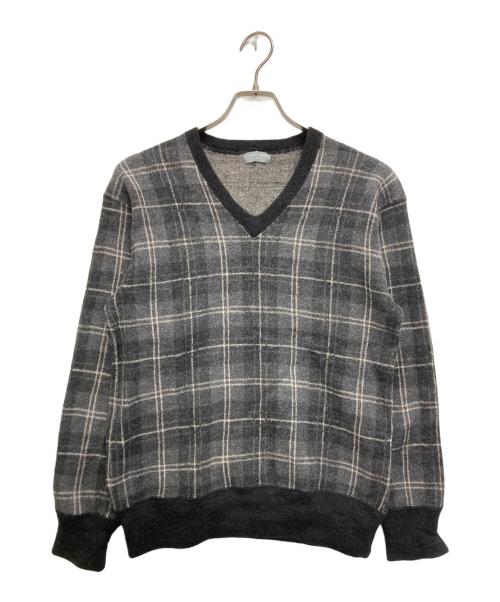 COMME des GARCONS HOMME（コムデギャルソン オム）COMME des GARCONS HOMME (コムデギャルソン オム) Vネックチェックウールニット ブラック×グレー サイズ:不明の古着・服飾アイテム