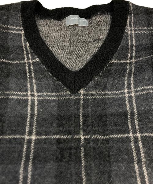 COMME des GARCONS HOMME（コムデギャルソン オム）COMME des GARCONS HOMME (コムデギャルソン オム) Vネックチェックウールニット ブラック×グレー サイズ:不明の古着・服飾アイテム