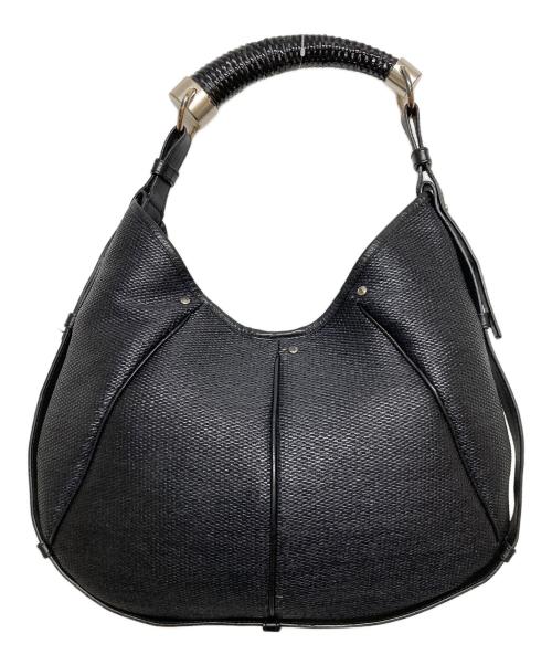 Yves Saint Laurent Rive Gauche（イヴ・サンローラン リヴ・ゴーシュ）Yves Saint Laurent Rive Gauche (イヴ・サンローラン リヴ・ゴーシュ) ラフィアショルダーバッグ ブラックの古着・服飾アイテム