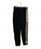 BURBERRY LONDONバーバリーロンドン）の古着「ヴィンテージチェックパネル×ロゴ スウェットパンツ」｜ブラック