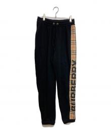 BURBERRY LONDON（バーバリーロンドン）の古着「ヴィンテージチェックパネル×ロゴ スウェットパンツ」｜ブラック