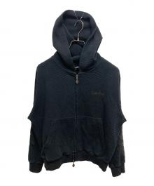 SUPPLIER（サプライヤー）の古着「Cross Leather Patch Thermal Zip Hoodie」｜ブラック