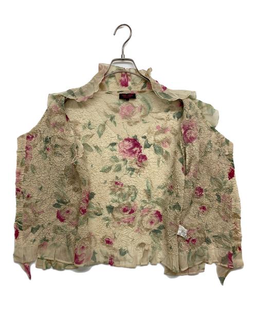 YUKI TORII（ユキ トリイ）YUKI TORII (ユキ トリイ) 花柄フリルプリーツカーディガン グリーン×ベージュ サイズ:SIZE40の古着・服飾アイテム