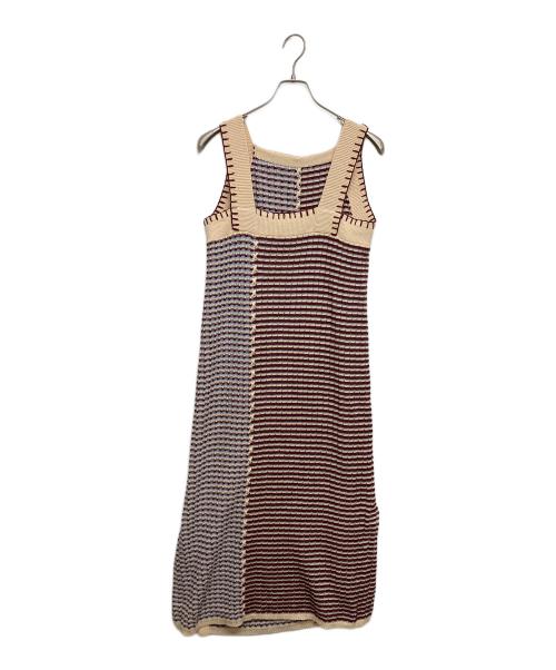 Ameri VINTAGE（アメリヴィンテージ）Ameri VINTAGE (アメリヴィンテージ) URAOMOTE MIX HAND STITCH DRESS ブラウン×ベージュ サイズ:SIZE Mの古着・服飾アイテム