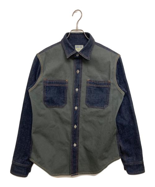 KOJIMA GENES（コジマジーンズ）KOJIMA GENES (コジマジーンズ) コンボ デニム シャツ ジャケット インディゴ×カーキ サイズ:SIZE Mの古着・服飾アイテム
