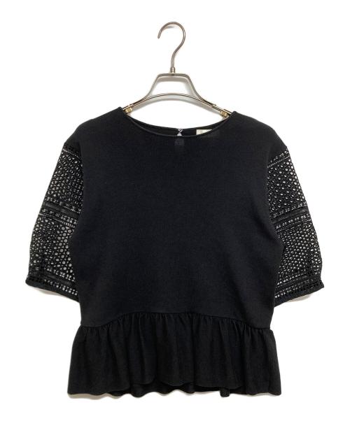 BALLSEY（ボールジィ）BALLSEY (ボールジィ) レースコンビ ペプラムプルオーバー ブラック サイズ:SIZE Sの古着・服飾アイテム