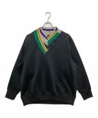 KOLORカラー）の古着「P/R/P MIX V-NECK SWEAT／ダンボールニット」｜ブラック