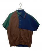KOLORカラー）の古着「強撚天竺 S/S KNIT ドッキングニットポロシャツ」｜グリーン×ネイビー×ブラウン