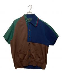 KOLOR（カラー）の古着「強撚天竺 S/S KNIT ドッキングニットポロシャツ」｜グリーン×ネイビー×ブラウン