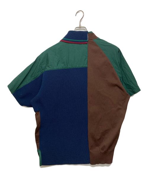 KOLOR（カラー）KOLOR (カラー) 強撚天竺 S/S KNIT ドッキングニットポロシャツ グリーン×ネイビー×ブラウン サイズ:SIZE3の古着・服飾アイテム