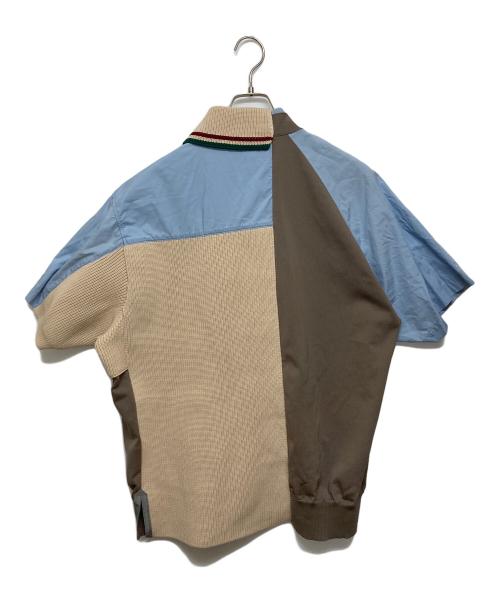 KOLOR（カラー）KOLOR (カラー) 強撚天竺 S/S KNIT ドッキングニットポロシャツ ベージュ×ブルー サイズ:SIZE3の古着・服飾アイテム
